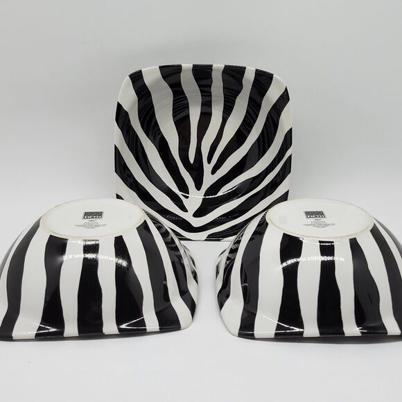 222 Fifth Zebra Black And White 6" W X 2"T Bowls Set of 3 GUC READ DESC - Picture 8 of 9